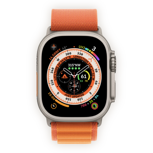 Apple Watch Ultra 49mm Titanium Case with Orange Alpine Loop Large (MQFM3) бу