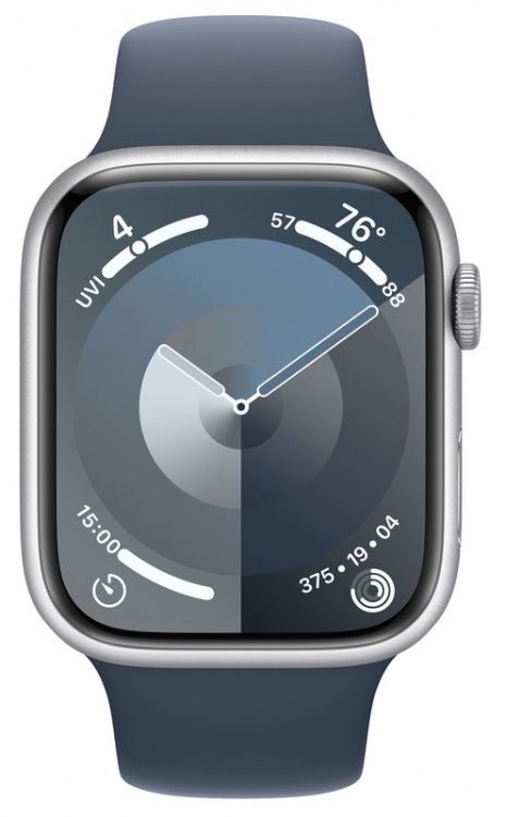 Apple Watch Series 9 45mm GPS+LTE Silver Aluminum Case with Storm Blue Sport Band (M/L) (MRMH3)