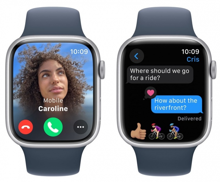 Apple Watch Series 9 45mm GPS+LTE Silver Aluminum Case with Storm Blue Sport Band (M/L) (MRMH3)