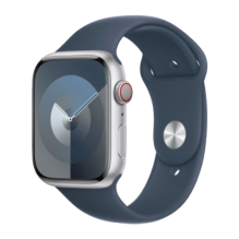 Apple Watch Series 9 45mm GPS+LTE Silver Aluminum Case with Storm Blue Sport Band (M/L) (MRMH3)