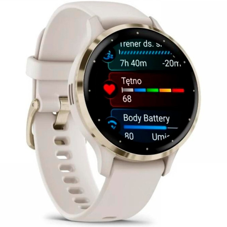 Garmin Venu 3S Soft Gold Stainless Steel Bezel with Ivory Case and Silicone Band (010-02785-04)