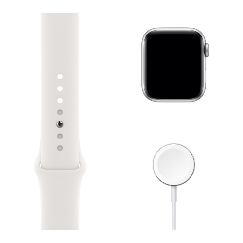 Apple Watch SE 44mm Silver Aluminum Case with White Sport Band (MYDQ2)
