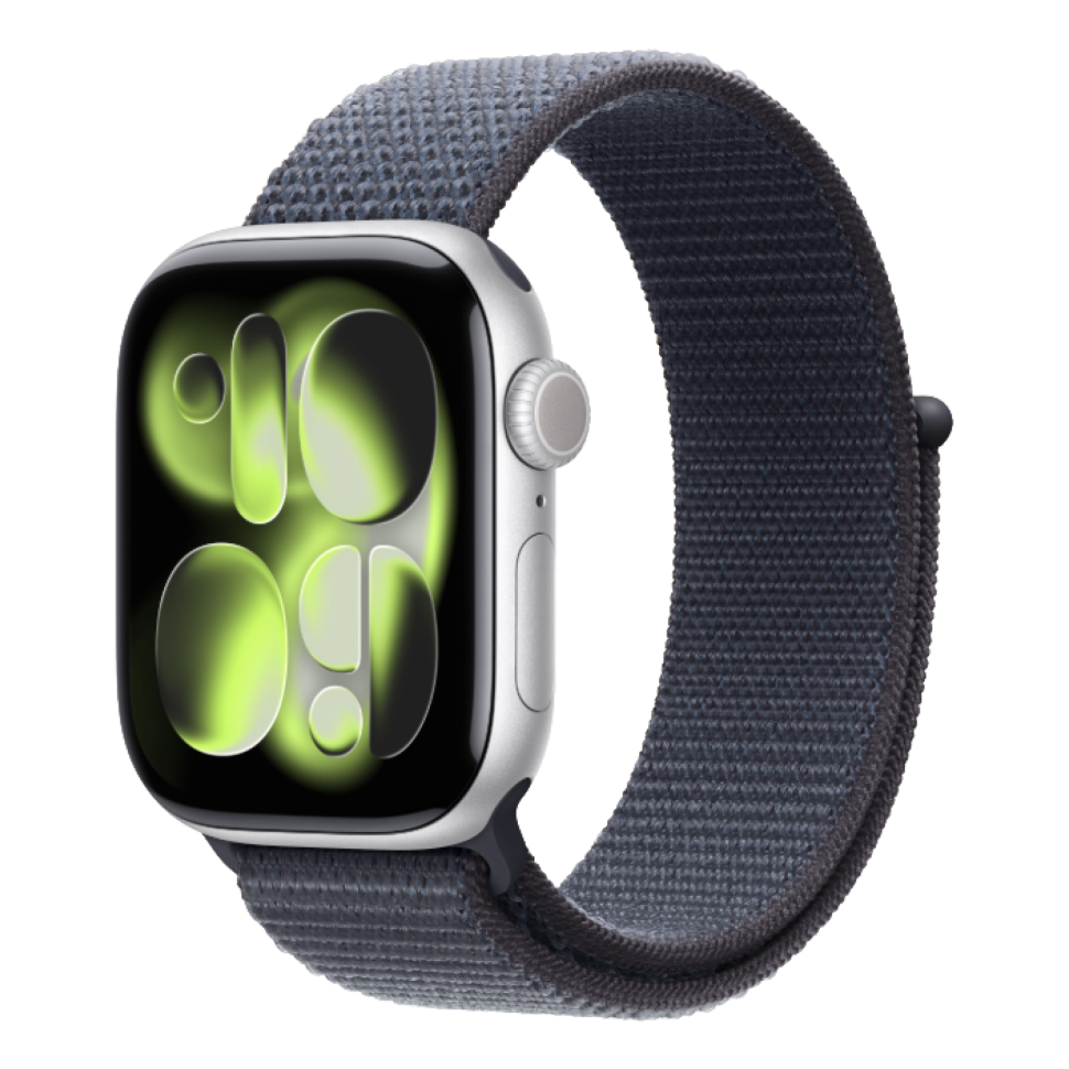 Apple Watch Series 11 GPS, 46mm Silver Aluminum Case with Dark Gray Sport Loop