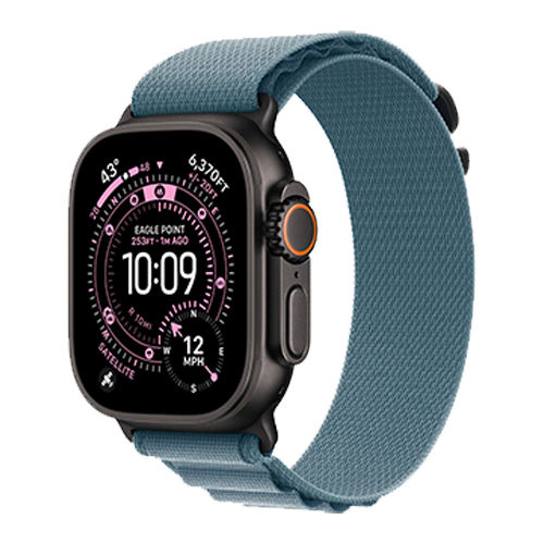 Apple Watch Ultra 3 GPS + Cellular, 49mm Black Titanium Case with Light Blue Alpine Loop - Large