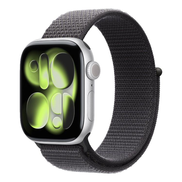 Apple Watch Series 11 GPS, 46mm Silver Aluminum Case with Dark Gray Sport Loop