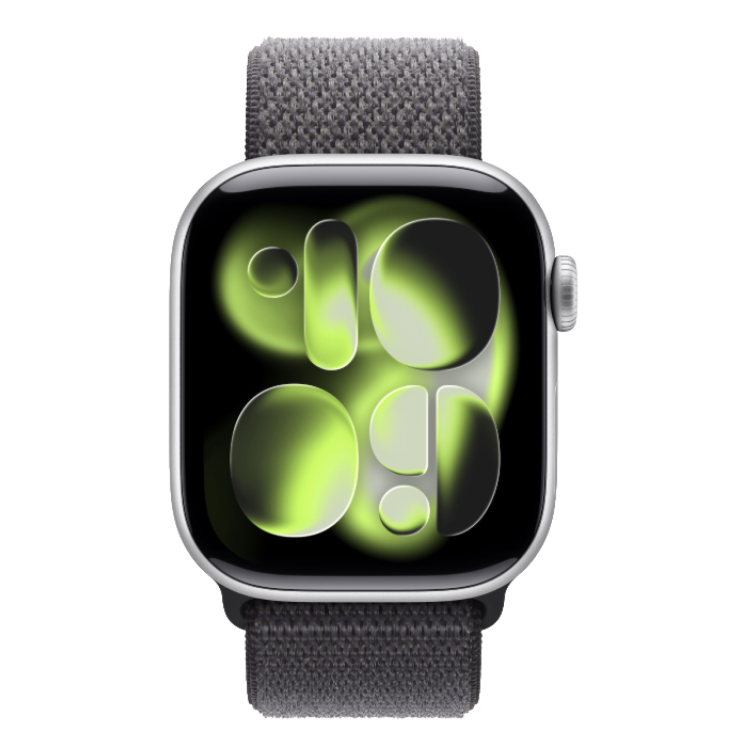 Apple Watch Series 11 GPS, 46mm Silver Aluminum Case with Dark Gray Sport Loop