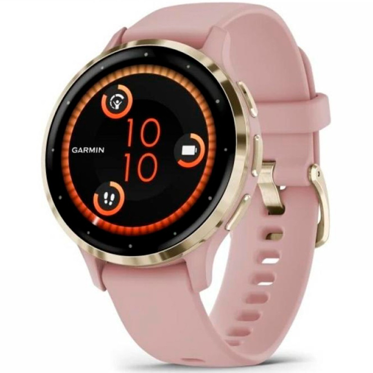 Garmin Venu 3S Soft Gold Stainless Steel Bezel with Dust Rose Case and Silicone Band (010-02785-03)