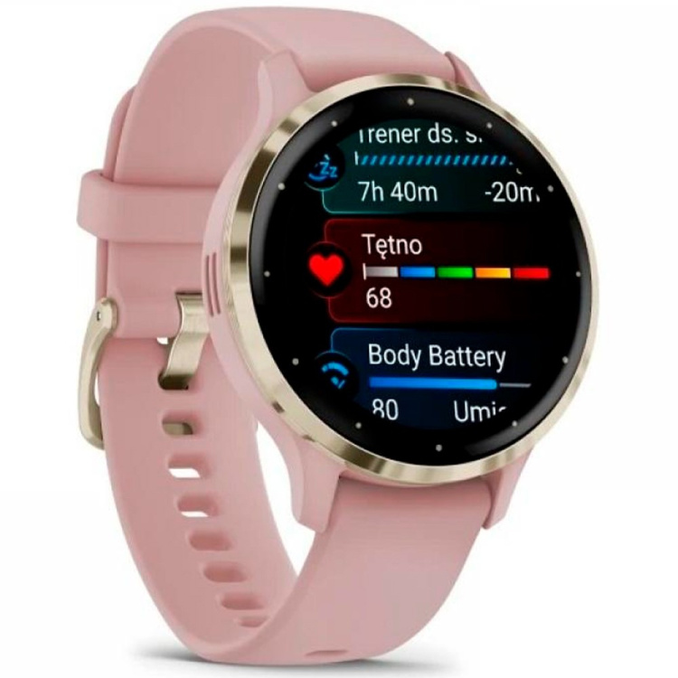Garmin Venu 3S Soft Gold Stainless Steel Bezel with Dust Rose Case and Silicone Band (010-02785-03)