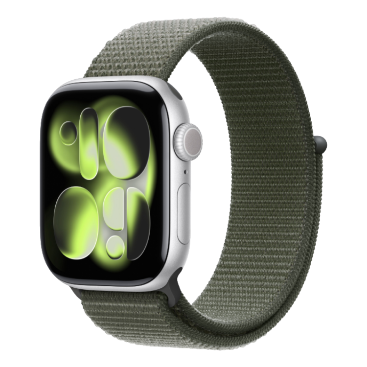 Apple Watch Series 11 GPS, 46mm Silver Aluminum Case with Forest Sport Loop