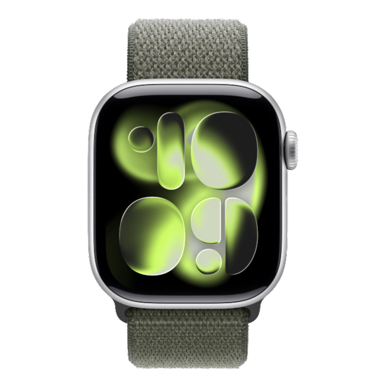 Apple Watch Series 11 GPS, 46mm Silver Aluminum Case with Forest Sport Loop