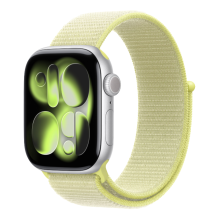 Apple Watch Series 11 GPS, 46mm Silver Aluminum Case with Neon Yellow Sport Loop