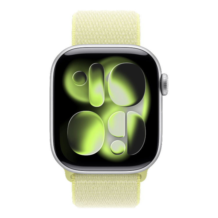 Apple Watch Series 11 GPS, 46mm Silver Aluminum Case with Neon Yellow Sport Loop