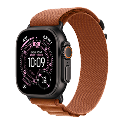 Apple Watch Ultra 3 GPS + Cellular, 49mm Black Titanium Case with Terra Cotta Alpine Loop - Large