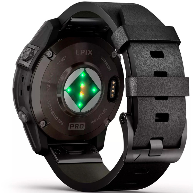 Garmin Epix Pro (Gen 2) Sapphire 47mm Carbon Gray DLC Titanium with Black Leather Band (010-02803-30)