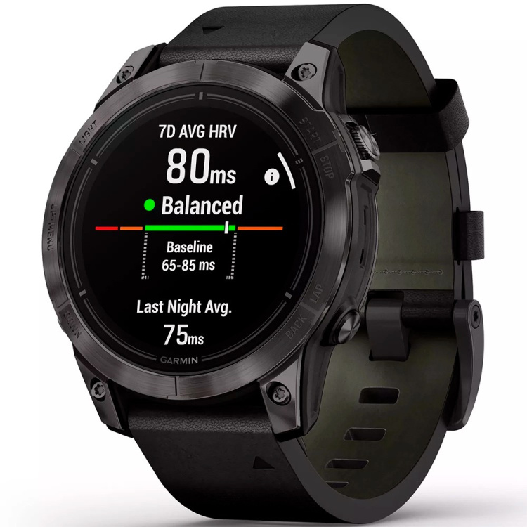 Garmin Epix Pro (Gen 2) Sapphire 47mm Carbon Gray DLC Titanium with Black Leather Band (010-02803-30)
