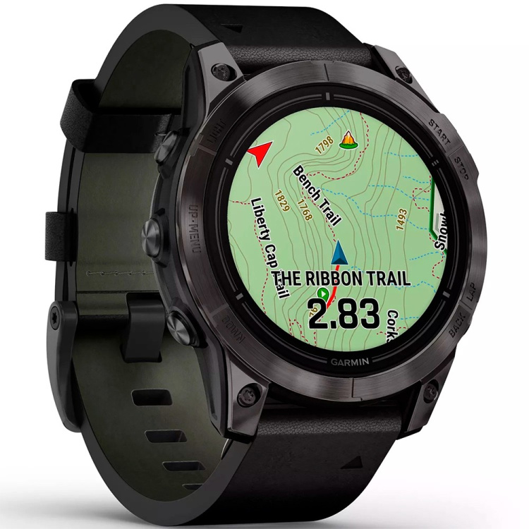 Garmin Epix Pro (Gen 2) Sapphire 47mm Carbon Gray DLC Titanium with Black Leather Band (010-02803-30)